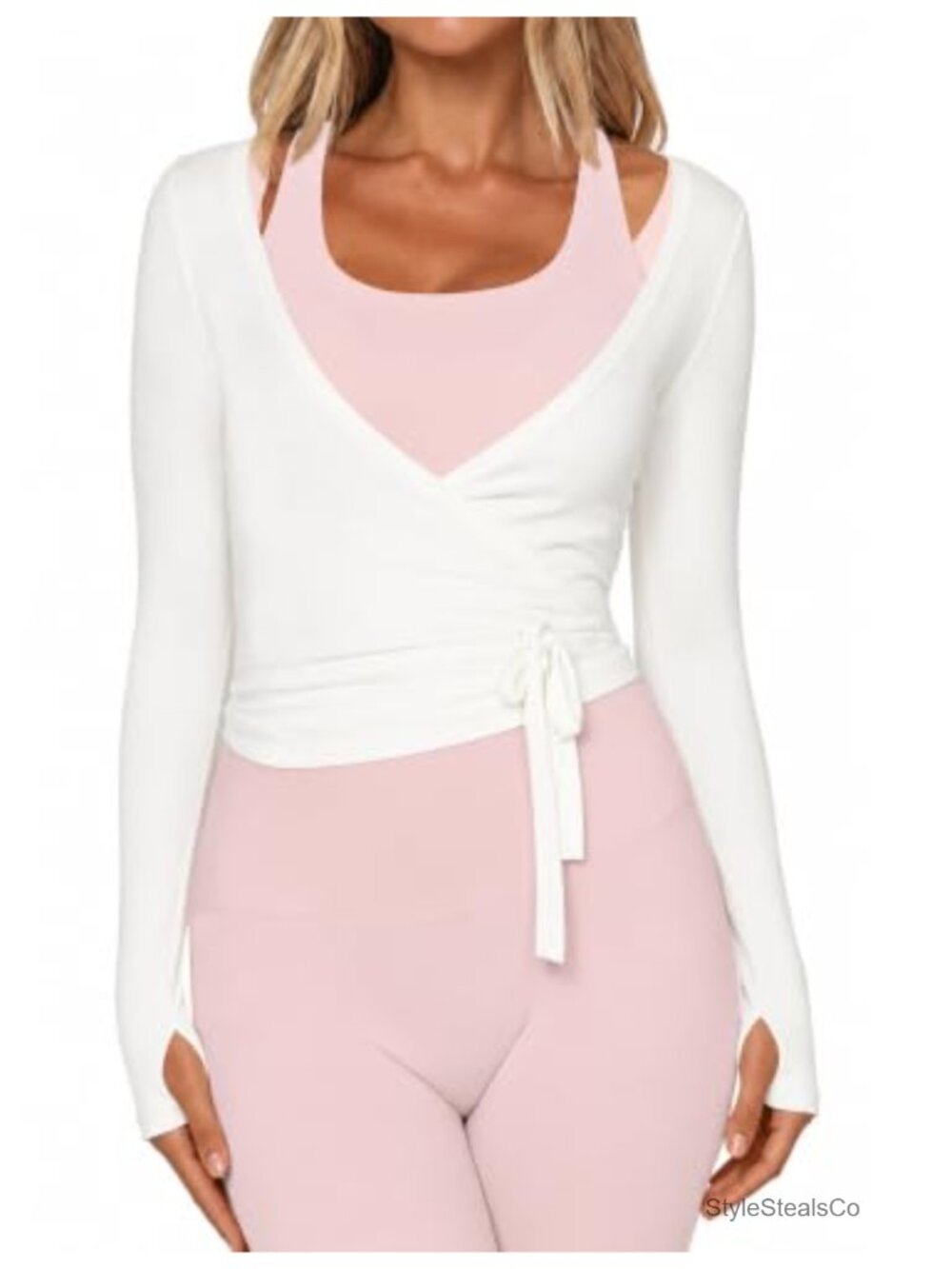 Ballet Wrap Top Long Sleeve Thumbholes Pilates Dance Shirt